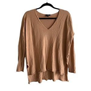 ARITZIA T. Linen Wool Blend V-Neck Long Sleeve Lightweight Sweater Camel L